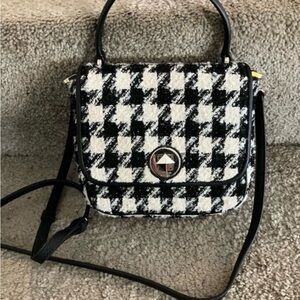 KATE SPADE Black & White Textured Houndstooth Natalia Square Crossbody Bag